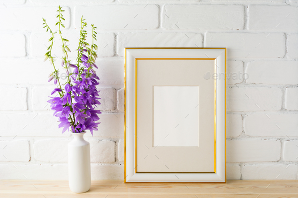 Frame mockup with bluebells bouquet - Stock Photo - Images