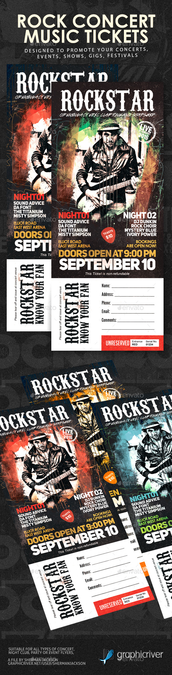 Rock Festival Concert Tickets - Miscellaneous Print Templates