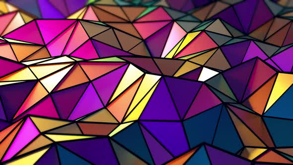 Abstract Stylized Floating Rainbow Shimmering Triangles in a Wavy Motion