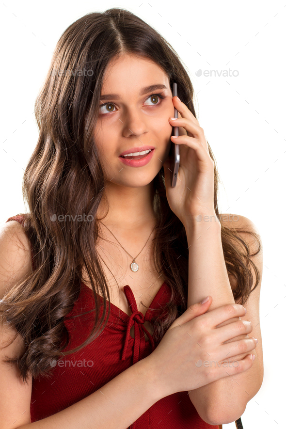 Girl talking on the phone - Stock Photo - Images