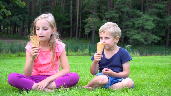 Kids Eating Icecream Outdoors