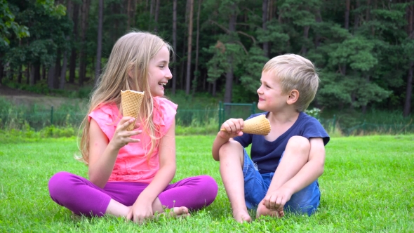 Kids Eating Icecream Outdoors