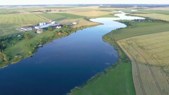 Beautiful River Landscape. Aerial View