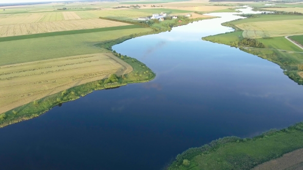 Beautiful River Landscape. Aerial View