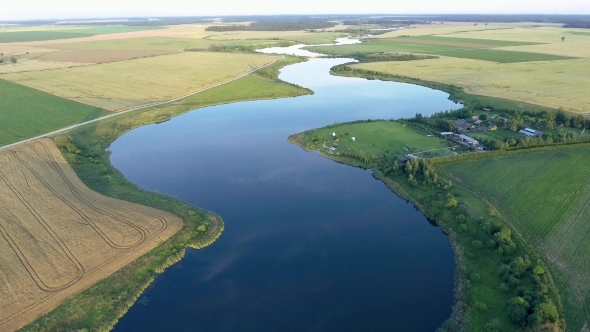 Beautiful River Landscape. Aerial View