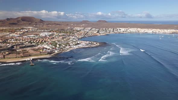 Aerial View of Waves Crashing on the Bay of Corralejo, Fuerteventura