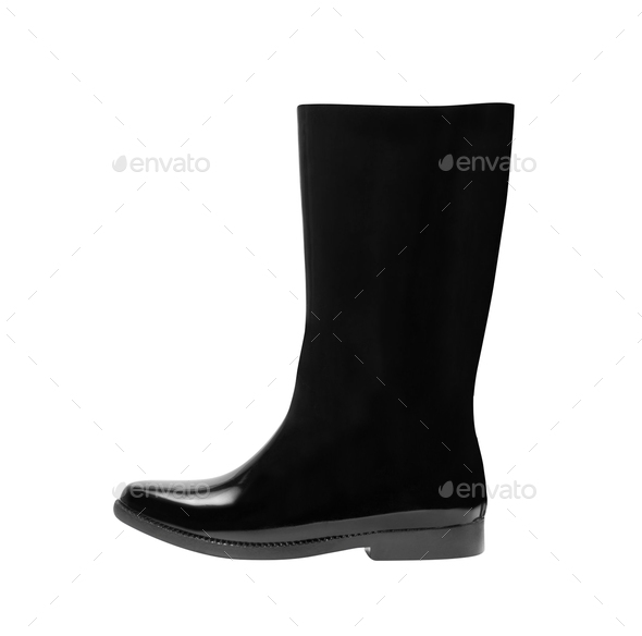 Black gum boots on white background