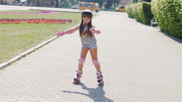 Beautiful Girl on a Sunny Day, Riding on Roller Skates