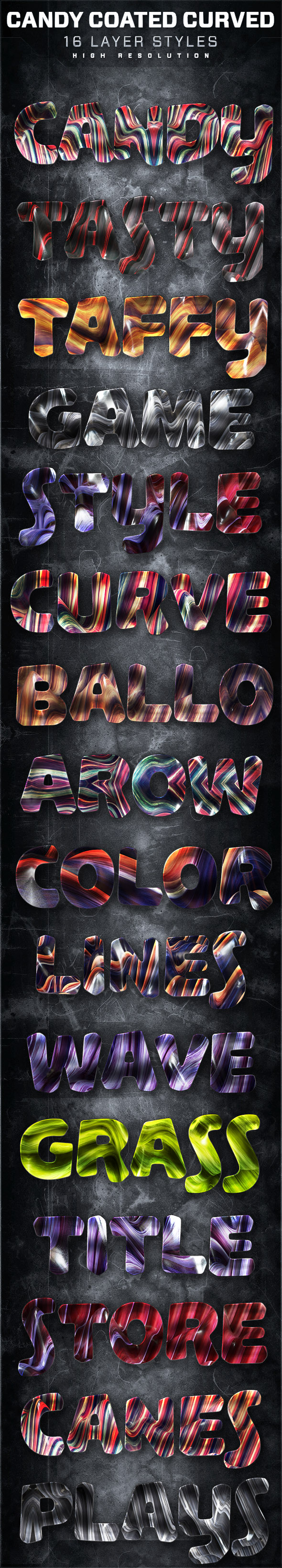 16 Candy Coated Curved Layer Styles - Text Effects Styles