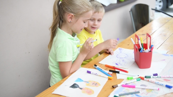 Kids Painting With Pencils