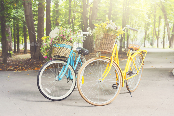 yellow bike with basket