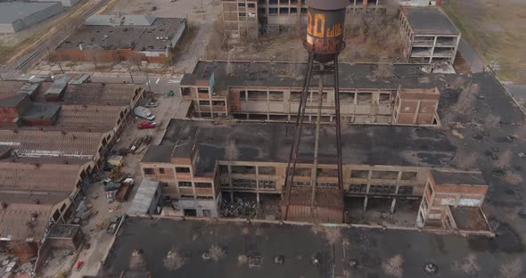 Aerial view of the dilapidated Packard Automotive Plant in Detroit, Michigan.This video was filmed i alt
