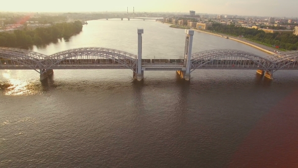 Beautiful Aerial View Of The Railway Bridge Across The River alt