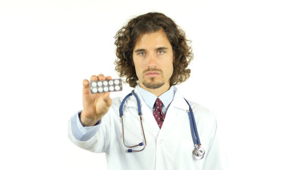 Doctor Advising Medicine, Packet of Pills alt