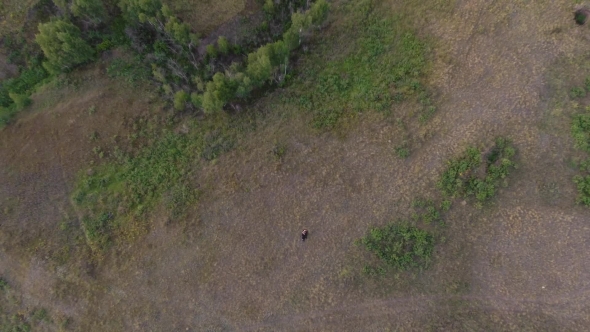 Happy Smiling Couple Lying On Grass And relaxing.Shooting From The Air. Quadrocopters.