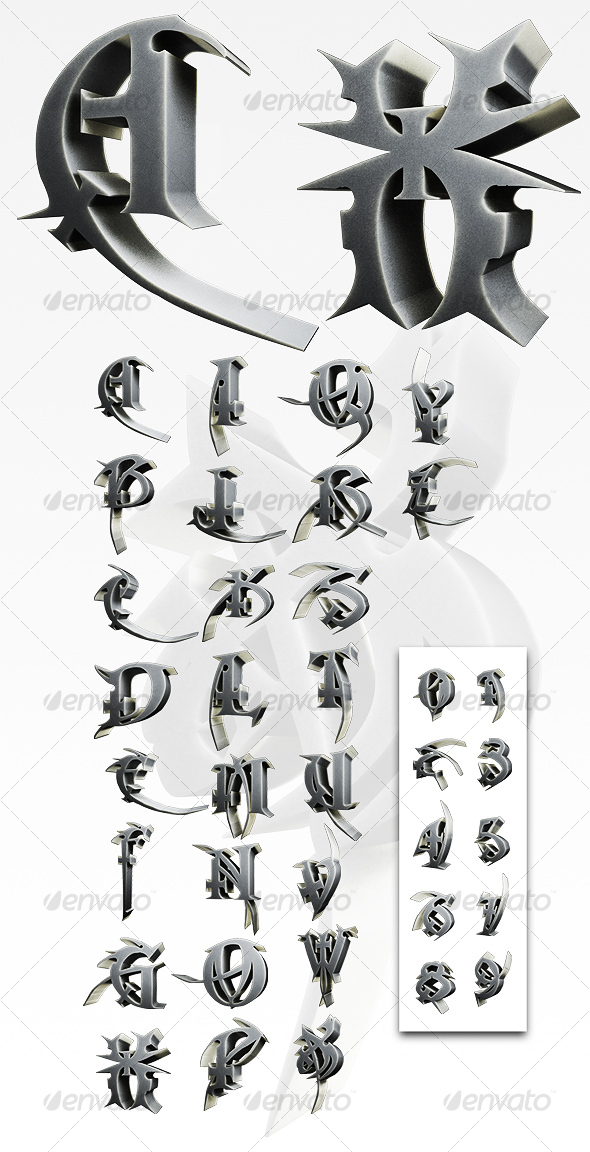 3D Macabre Alphabet/Numbers - 3D Renders Graphics