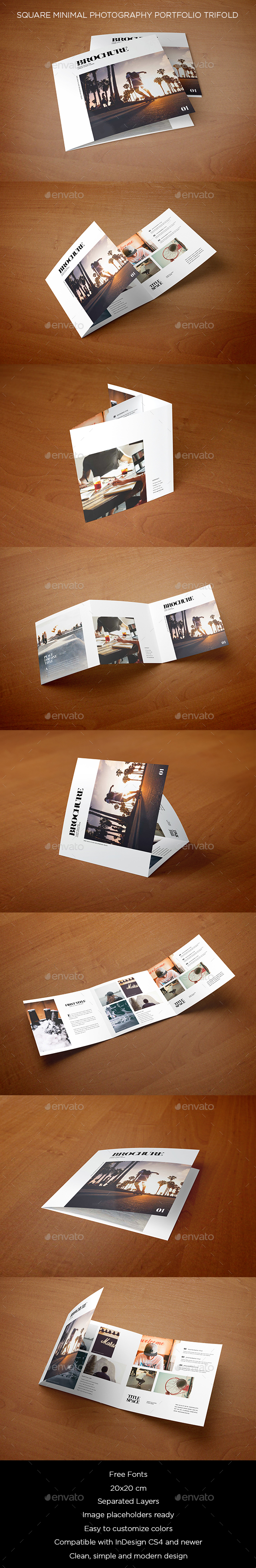 Square Minimal Photography Portfolio Trifold - Brochures Print Templates