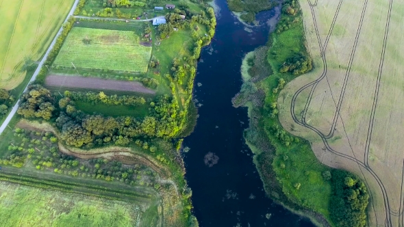 Beautiful River Landscape. Aerial View