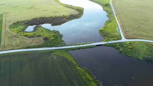 Beautiful River Landscape. Aerial View