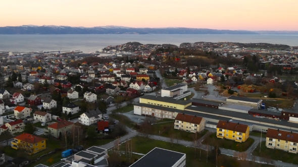 Aerial View Over Central Trondheim, Norway, Establishing Shot 4