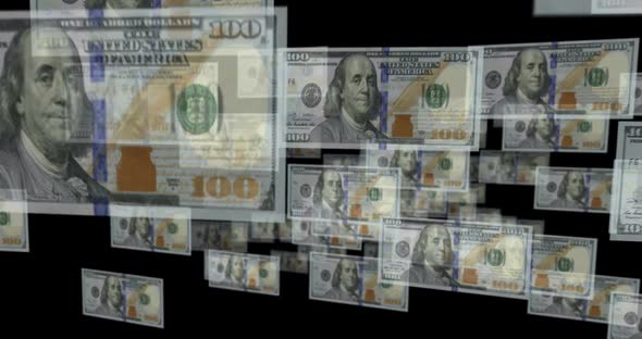 Dollar 100 banknote – flying between transparent money