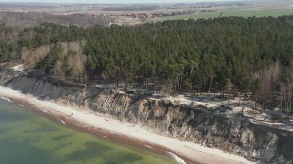 AERIAL: The Dutchman's Cap Viewpoint on Parabolic Dune on Sunny Bright Day in Klaipeda