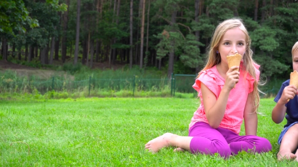 Kids Eating Icecream Outdoors