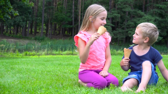 Kids Eating Icecream Outdoors