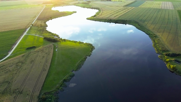 Beautiful River Landscape. Aerial View