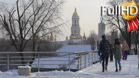 Family is Walking by Bridge Couple of Young alt
