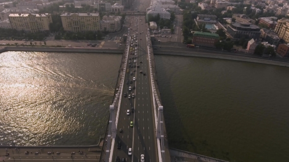 Krymsky Bridge Aerial View Car Traffic