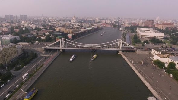 Krymsky Bridge Aerial View Car Traffic