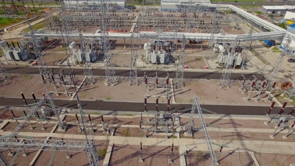 Aerial View Of Electrical Power Substation In The City