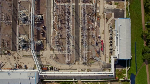 Aerial View Of Electrical Power Substation In The City