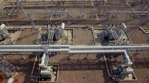 Aerial View Of Electrical Power Substation In The City alt