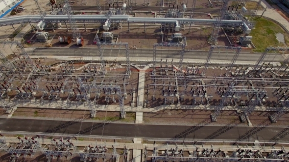 aerial view of the electrical power substation in the city