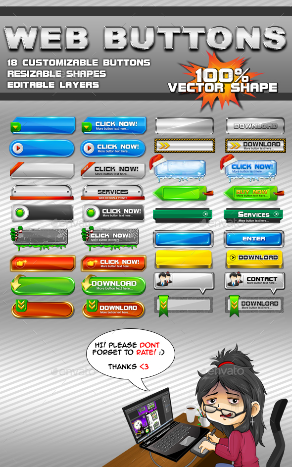 18 Customizable Web Buttons - Buttons Web Elements