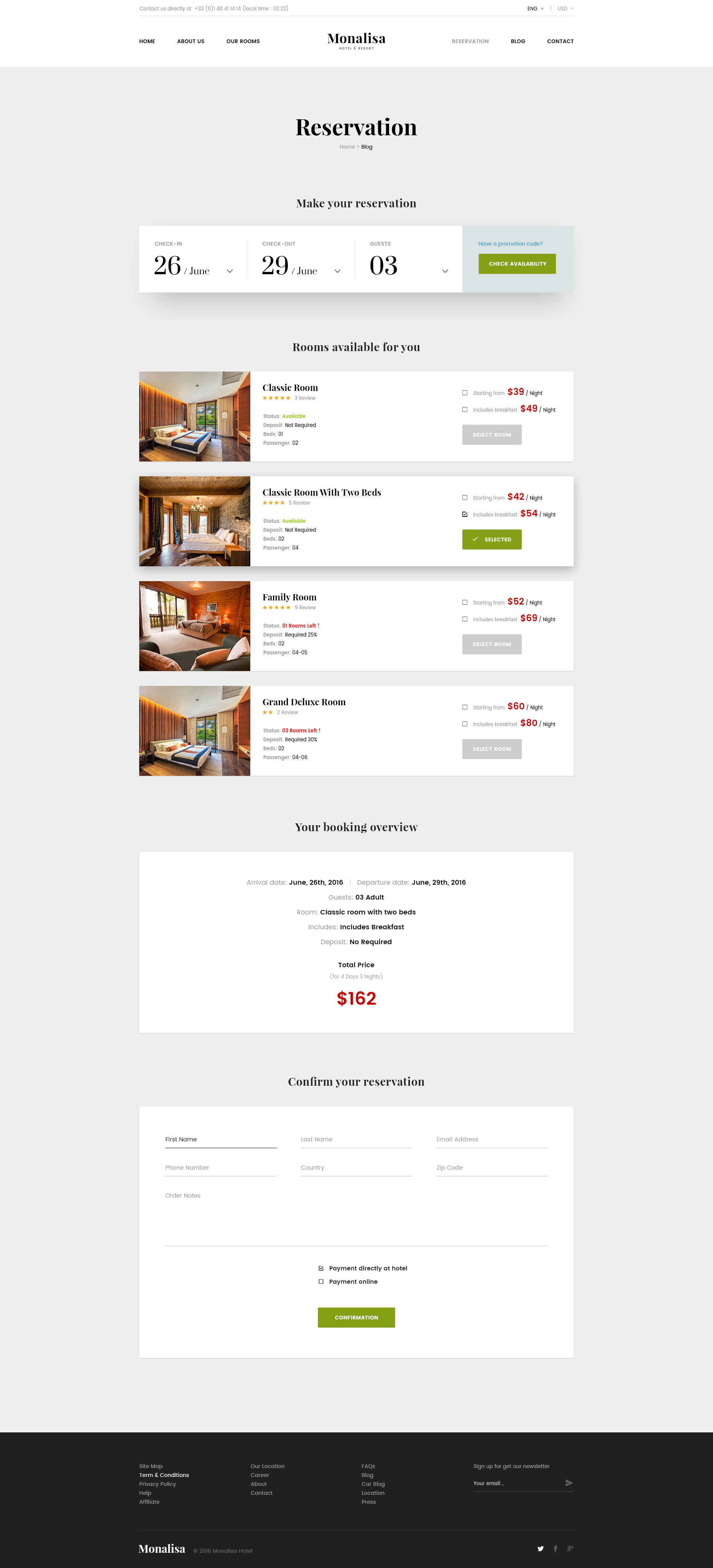 Monalisa - Premium Booking Hotel PSD Template