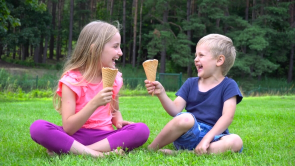 Kids Eating Icecream Outdoors