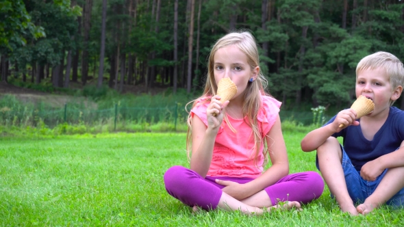 Kids Eating Icecream Outdoors