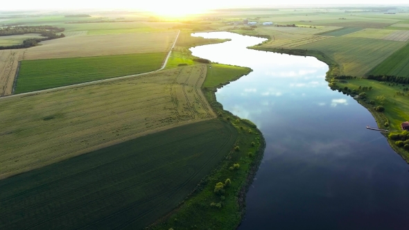 Beautiful River Landscape. Aerial View