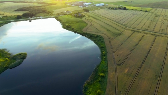 Beautiful River Landscape. Aerial View