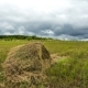 Haystack In The Field Of Clouds In The Sky, Farmers Cleaning Hay Harvest - VideoHive Item for Sale