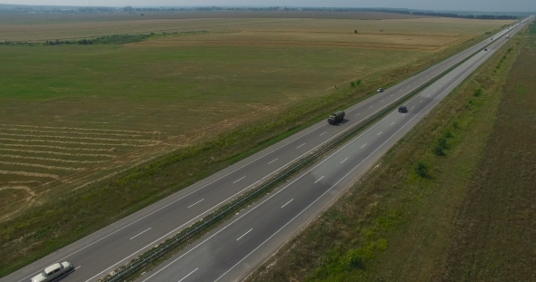 Aerial Of Cars Traffic On a Country Highway