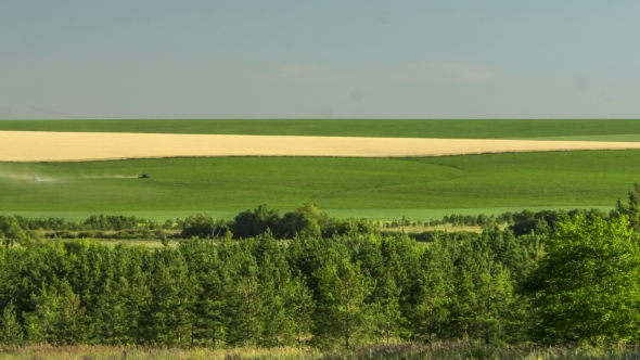 Tractor Working On The Field Of Fertilizer Harvest Hay Agriculture alt
