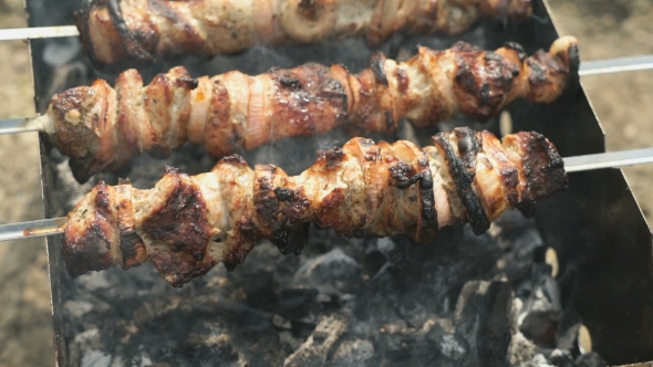 Barbecue With Delicious Grilled Meat On The Grill