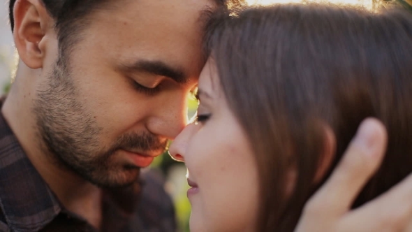 Love Couple Hugging In City