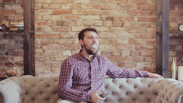 Man Smoking Electronic Cigarette Vapor alt