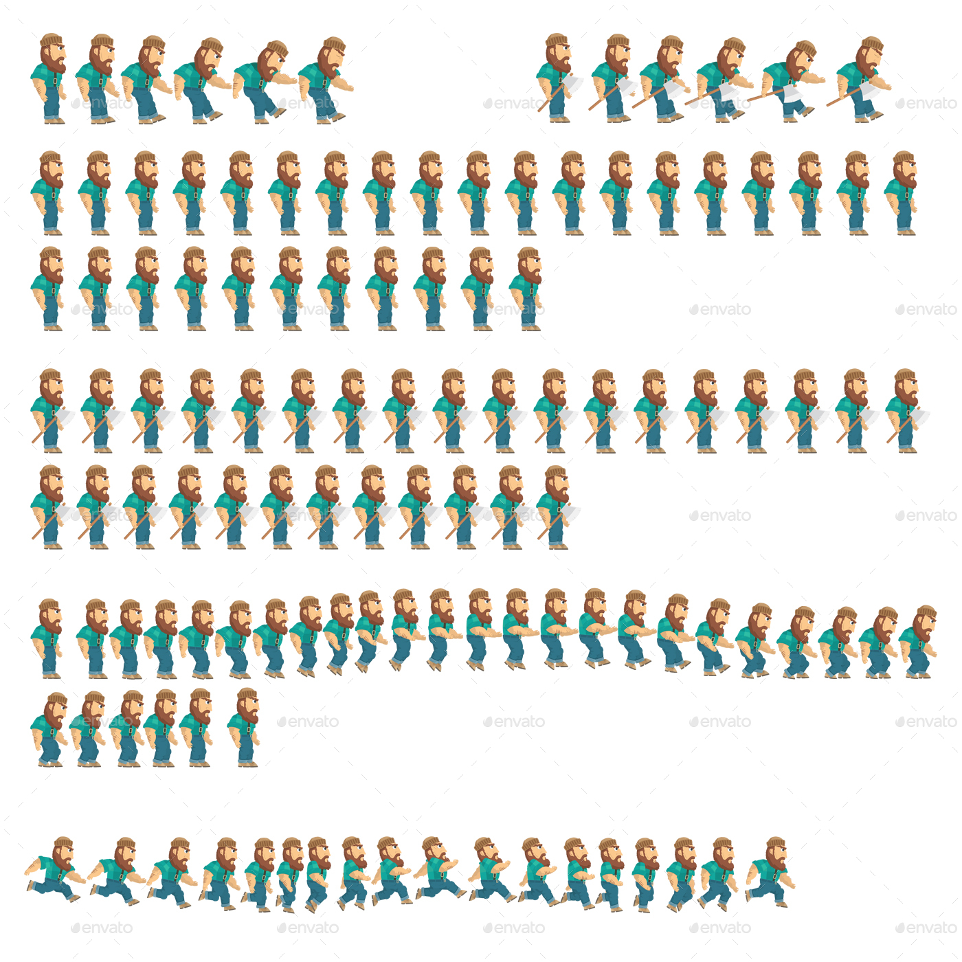 2D Lumberman Sprites Game Assets, Game Assets GraphicRiver