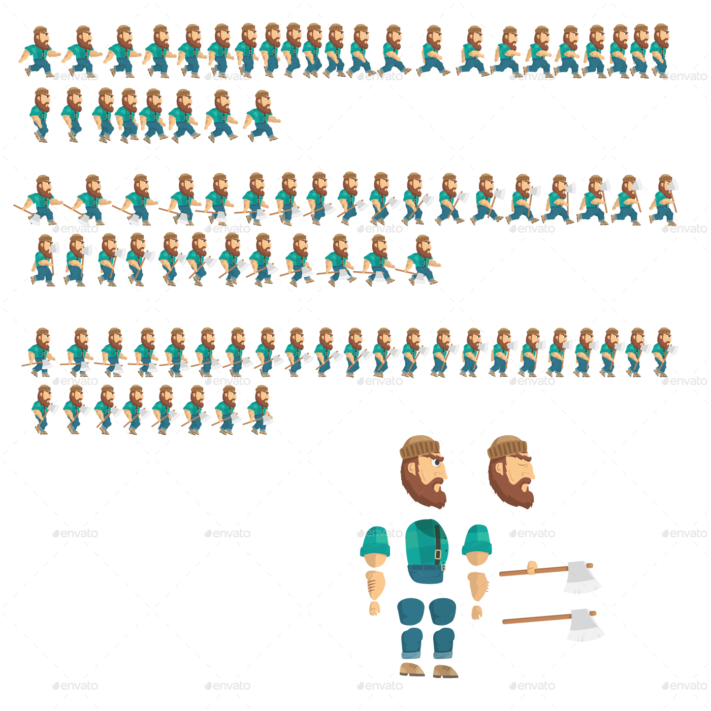 2D Lumberman Sprites Game Assets, Game Assets GraphicRiver